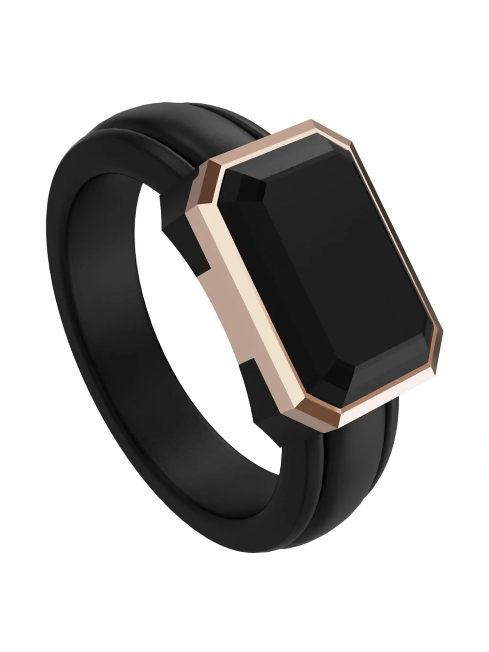 Smart Wearable Ring with Black Stone and Rose Gold Accent
